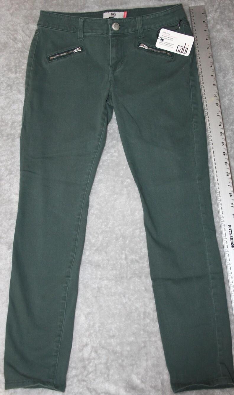 Cabi Skinny Jeans Womens 4 Green Zip Pocket Stretch Denim Pants Style 3388
